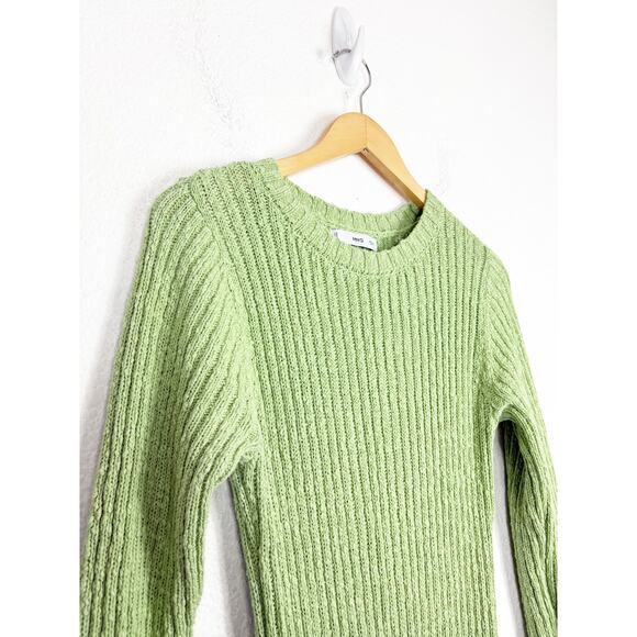 Mango Pistachio Knit Ribbed Long Sleeve Midi Dress Size Large Stretch Vacation - Picture 7 of 13